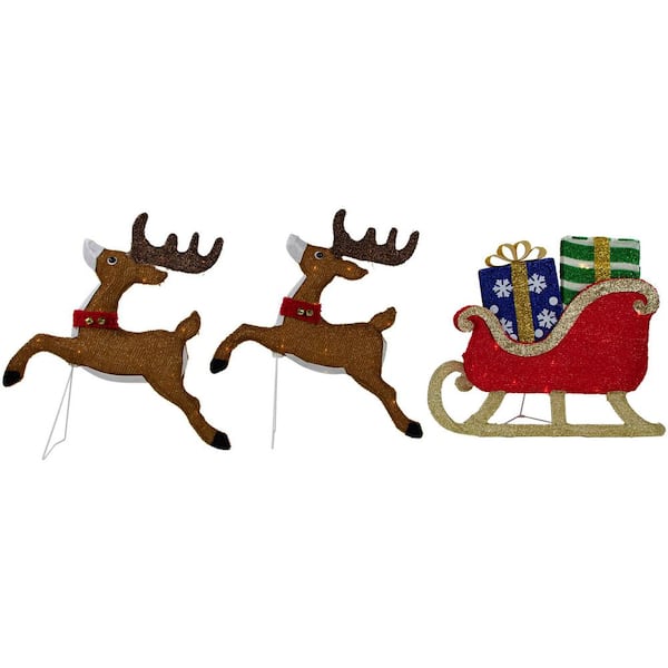 59 in. Lighted Reindeer with Sleigh Christmas Decoration