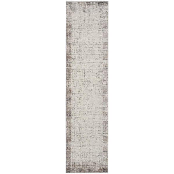 2 ft. x 16 ft. Ivory Abstract Washable Area Rug