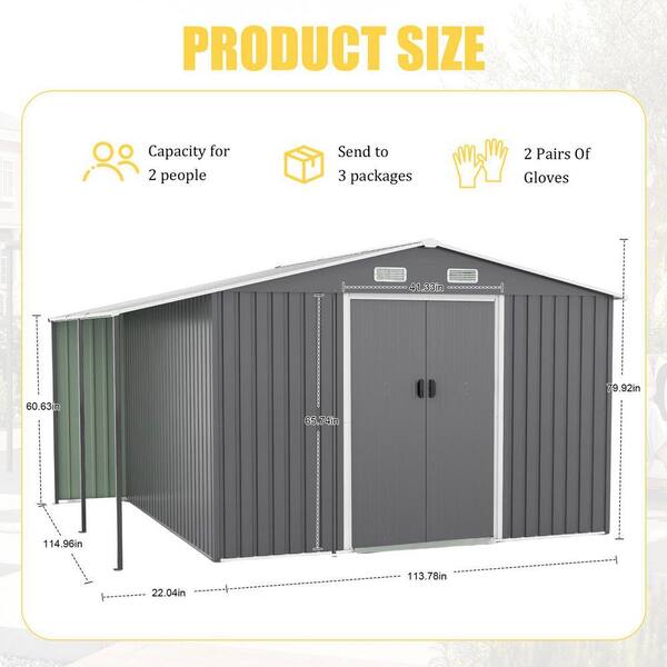 10 ft x 12 ft Outdoor Metal Storage Shed Garden Shed, Utility Tool