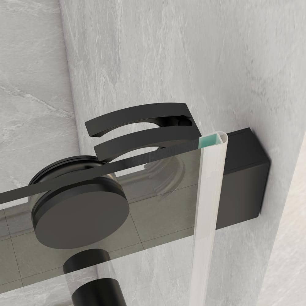Matte Black Frameless Double Sliding Shower Door with Handles