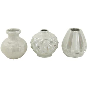Cream Ceramic Decorative Vase with Varying Patterns (Set of 3)