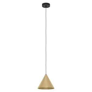 Narices 8.66 in. W x 7.11 in. H 1-Light Structured Black Mini Pendant with Brushed Brass Metal Shade