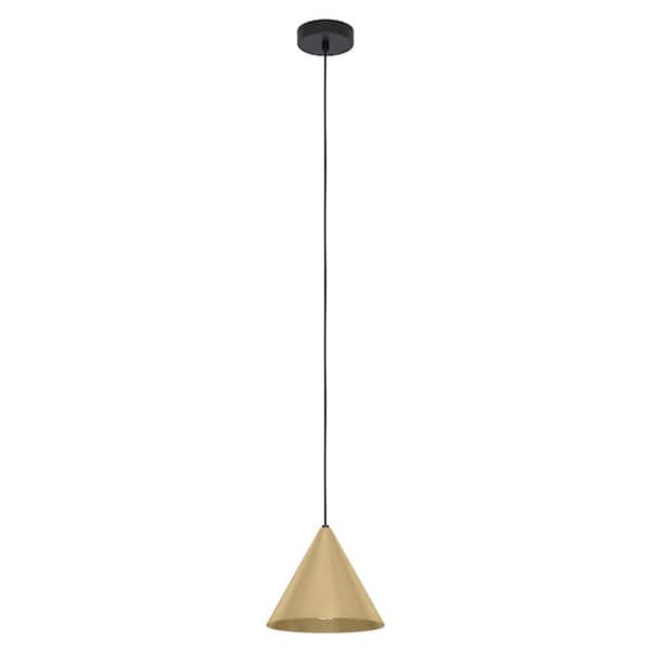 Eglo Narices 8.66 in. W x 7.11 in. H 1-Light Structured Black Mini Pendant with Brushed Brass Metal Shade