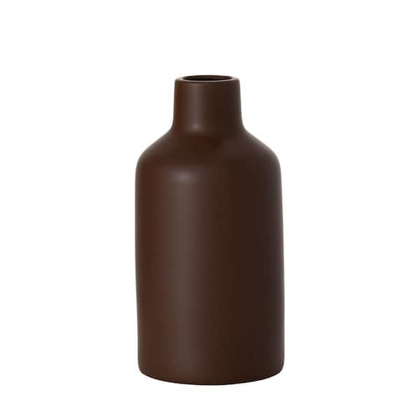 SULLIVANS 10.5 in. Matte Brown Bottle Vase, Ceramic