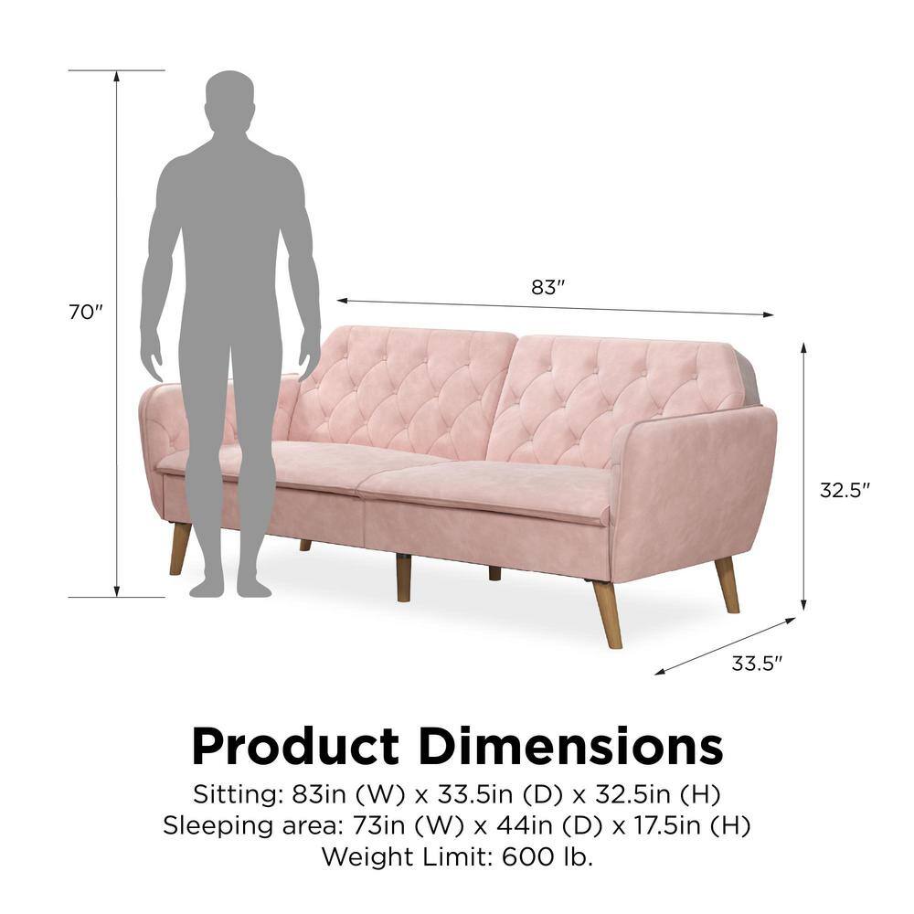 Pink Tufted Faux Leather Twin Sleeper Sofa with Memory Foam