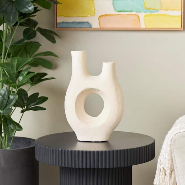 Litton Lane 14 in. Beige Abstract Rounded Paper Mache Decorative Vase with Double Openings