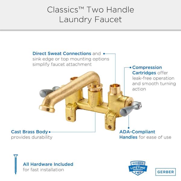 Gerber Plumbing Gerber Classics 2-Handle Laundry Utility Faucet in Rough Brass