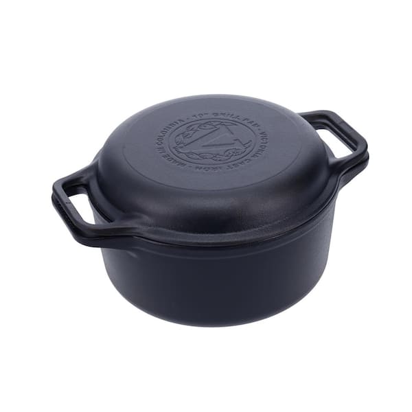 2 In 1 Seasoned Cast Iron Double Dutch Oven Combo Cooker Double