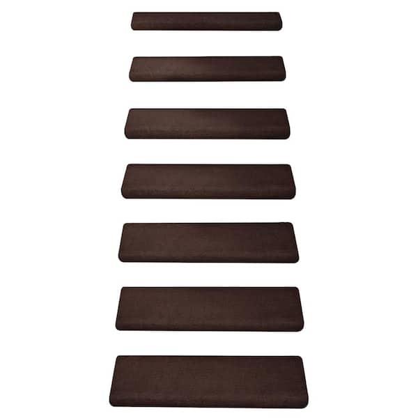 Dark Brown 9.5 in. x 30 in. x 1.2 in. Plush Bullnose Carpet Stair Treads Cover Set of 7
