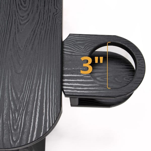 Black Adirondack Chairs with Cup Holder for Fire Pit and Garden