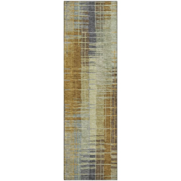 Mayfield Premium Machine Washable Abstract AMF2261 Aloe 2 ft. x 7 ft. Runner Rug
