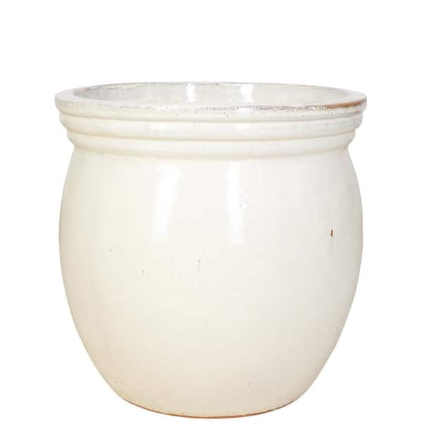 Unbranded 12 in. Vanilla Ceramic Census Pot