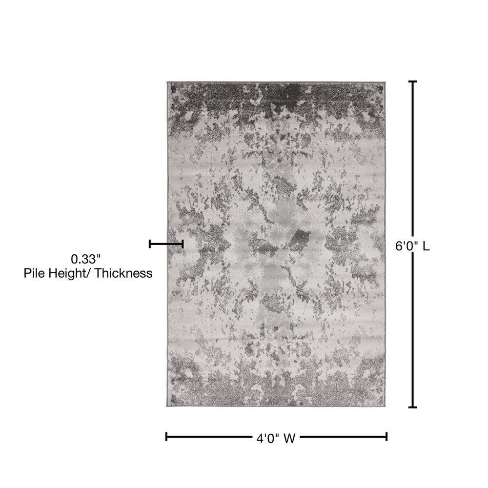 Light Gray Abstract Synthetic 4' x 6' Easy-Care Area Rug