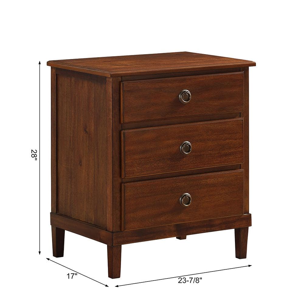 Cambridge Brown Acacia Veneer 3-Drawer Nightstand