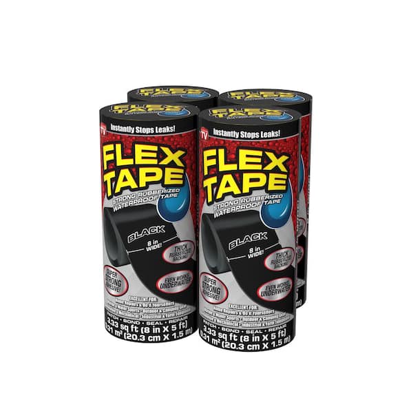FLEX SEAL FAMILY OF PRODUCTS Flex Tape Black 8 in. x 5 ft. Strong Rubberized Waterproof Tape (4-Pack)