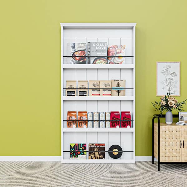 42 in. x 84 in. White Primed MDF Storage Style Shelves Hidden Track Sliding Barn Door with Hardware Kit and Soft Close