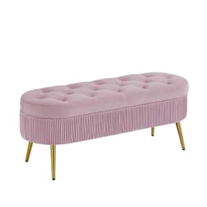 43.3 in. W x 15.7 in. D x 16.53 in. H Pink Linen Cabinet with Velvet Upholstered Storage Bench