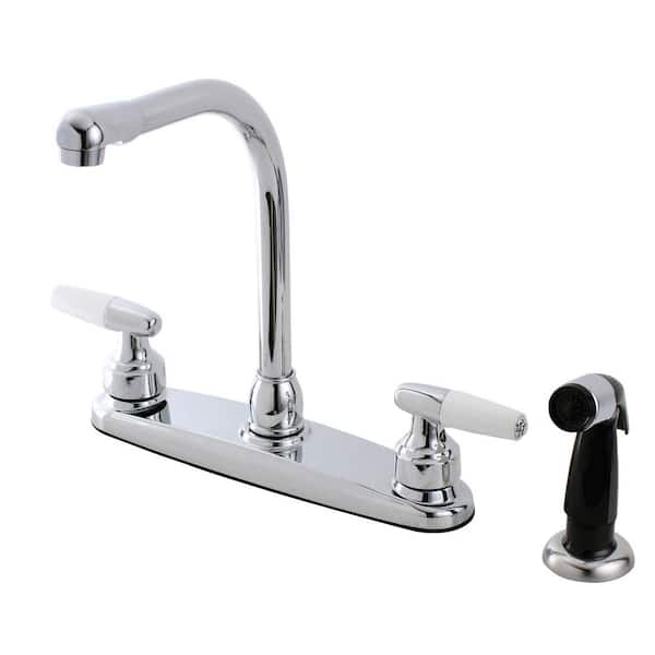 Kingston Brass Americana 8 in. Centerset 2-Handle Standard Kitchen Faucet and Sprayer in Polished Chrome