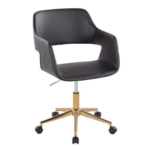 Lumisource Margarite Faux Leather Adjustable Height Task Chair in Black Faux Leather and Gold Metal with 5-Star Caster Base