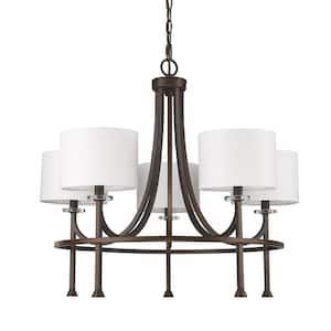 Kara 5-Light Indoor Chandelier with Shades and Crystal Bobeches in Oil Rubbed Bronze