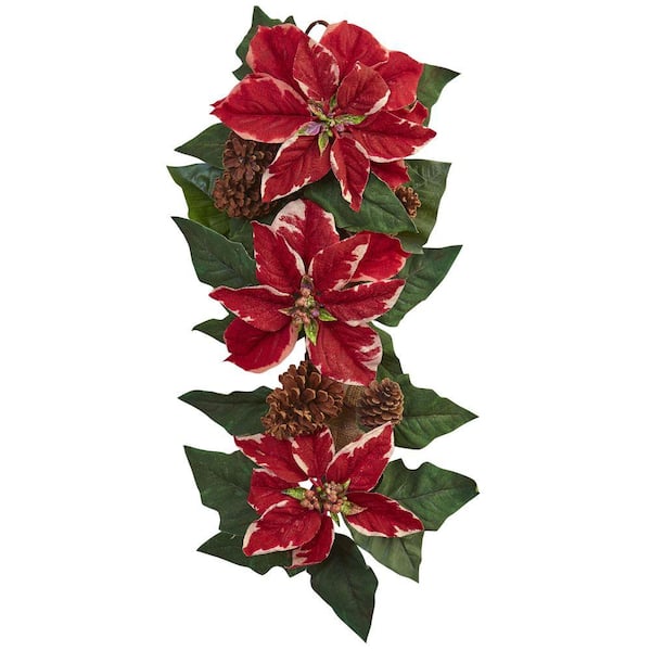 Nearly Natural 25in. Poinsettia, Pine Cone and Burlap Teardrop