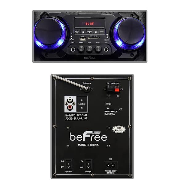 BeFree Sound BFS-5501 Double Subwoofer Bluetooth Portable Party Speaker with Rea 
