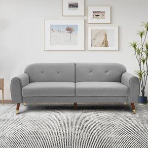 75.5 in. Light Grey Polyester Fabric 2-Seater Loveseat with Wood Legs