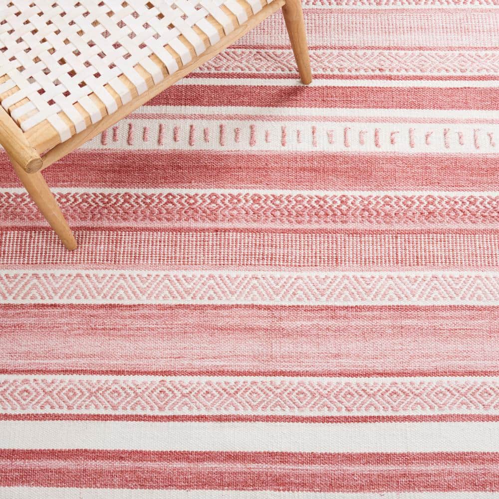 Ivory and Pink Striped Kilim 8' x 10' Hand Woven Rug