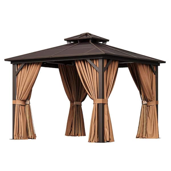 Sizzim 10 ft. x 10 ft. Brown Outdoor Gazebo Polycarbonate Double