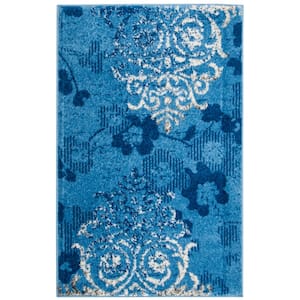 Adirondack Light Blue/Dark Blue Doormat 3 ft. x 4 ft. Floral Area Rug