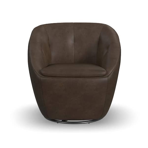 HOMESTYLES Edwin Brown Leather Barrel Swivel Chair