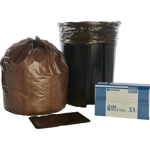 Stout 100% Recycled Plastic Garbage Bags 33gal 1.5mil, 33 x 40, Brown/Black - 100 count