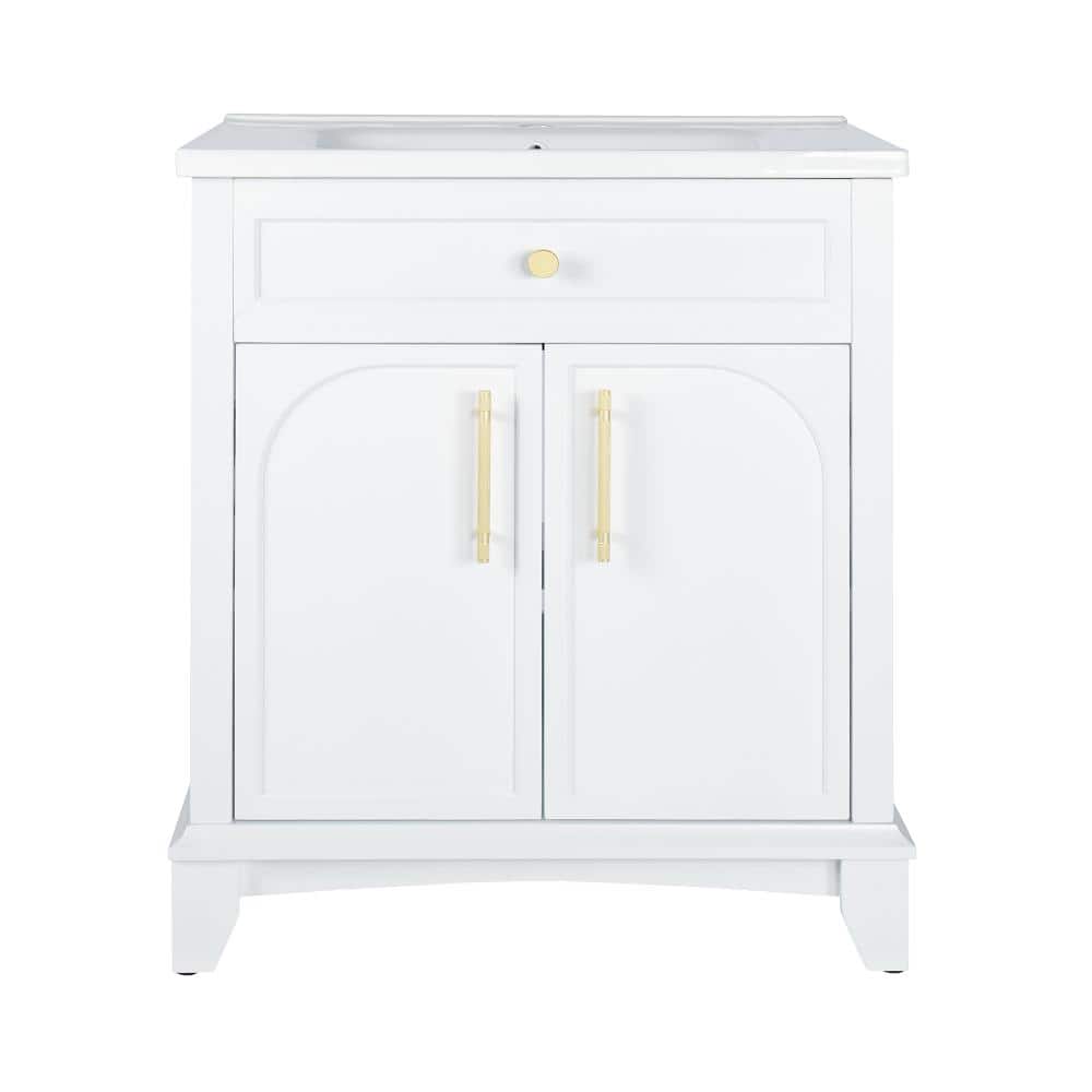 28 in. W Single Sink Freestanding Bath Vanity in White with White Ceramic Top Unassembled price history on PriceWatchPro