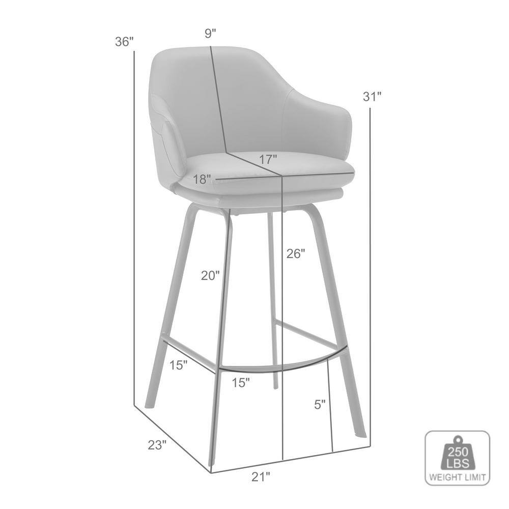 26" Gray Faux Leather and Black Metal Swivel Counter Stool