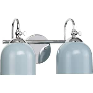 Dalton 15 in. 2-Light Polished Chrome Coastal Blue Vanity Light for Bath and Vanity