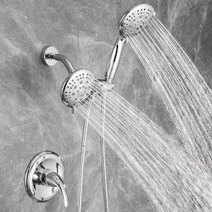 2 IN 1 Single-Handle 5-Spray Shower Faucet with 4.7 in. Wall Mount Dual Shower Heads in Chrome (Valve Included)