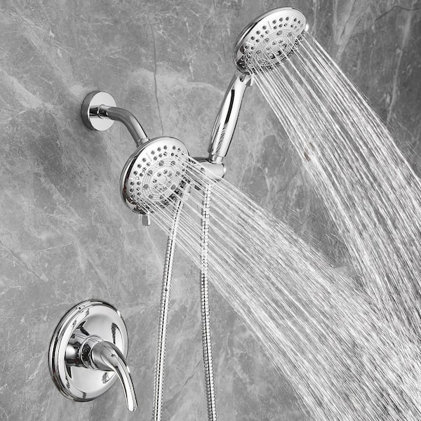 2 IN 1 Single-Handle 5-Spray Shower Faucet with 4.7 in. Wall Mount Dual Shower Heads in Chrome (Valve Included)