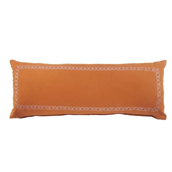 Unbranded Dainty Delicate Cinnamon Red / Orange Embroidered Border Soft Poly Fill Lumbar 14 in. x 36 in. Indoor Throw Pillow