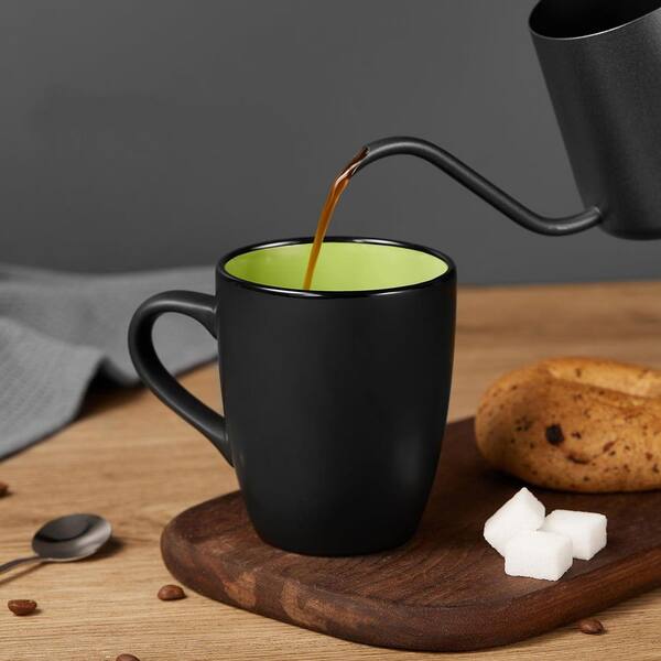Wudkey 6 Pack Porcelain Coffee Mugs Set, 12 oz. Ceramic Coffee Mugs, Matte Black Coffee Mug, Restaurant Cups for Coffee, Tea