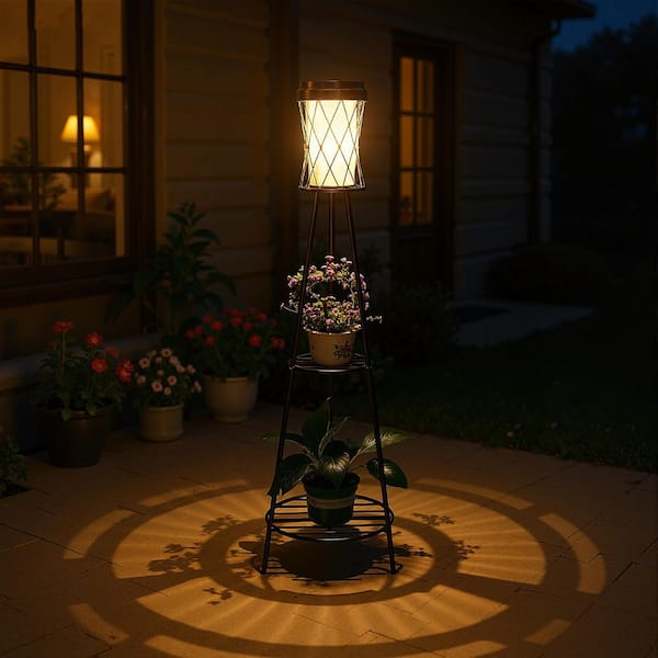 1-Light Black Outdoor Integrated LED Floor Lamp IP65 with USB Port, Adjustable 3000K and 6000K for Patio, Porch, Garden
