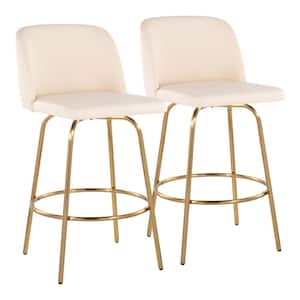 Toriano 26 in. Cream Faux Leather and Gold Metal Fixed-Height Counter Stool (Set of 2)