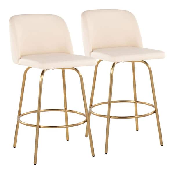 Toriano 26 in. Cream Faux Leather and Gold Metal Fixed-Height Counter Stool (Set of 2)