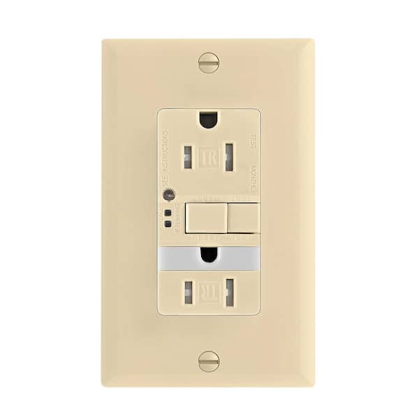 Eaton GFCI Self-Test 15A -125V Tamper Resistant Duplex Receptacle with Nightlight and Standard Size Wallplate, Ivory