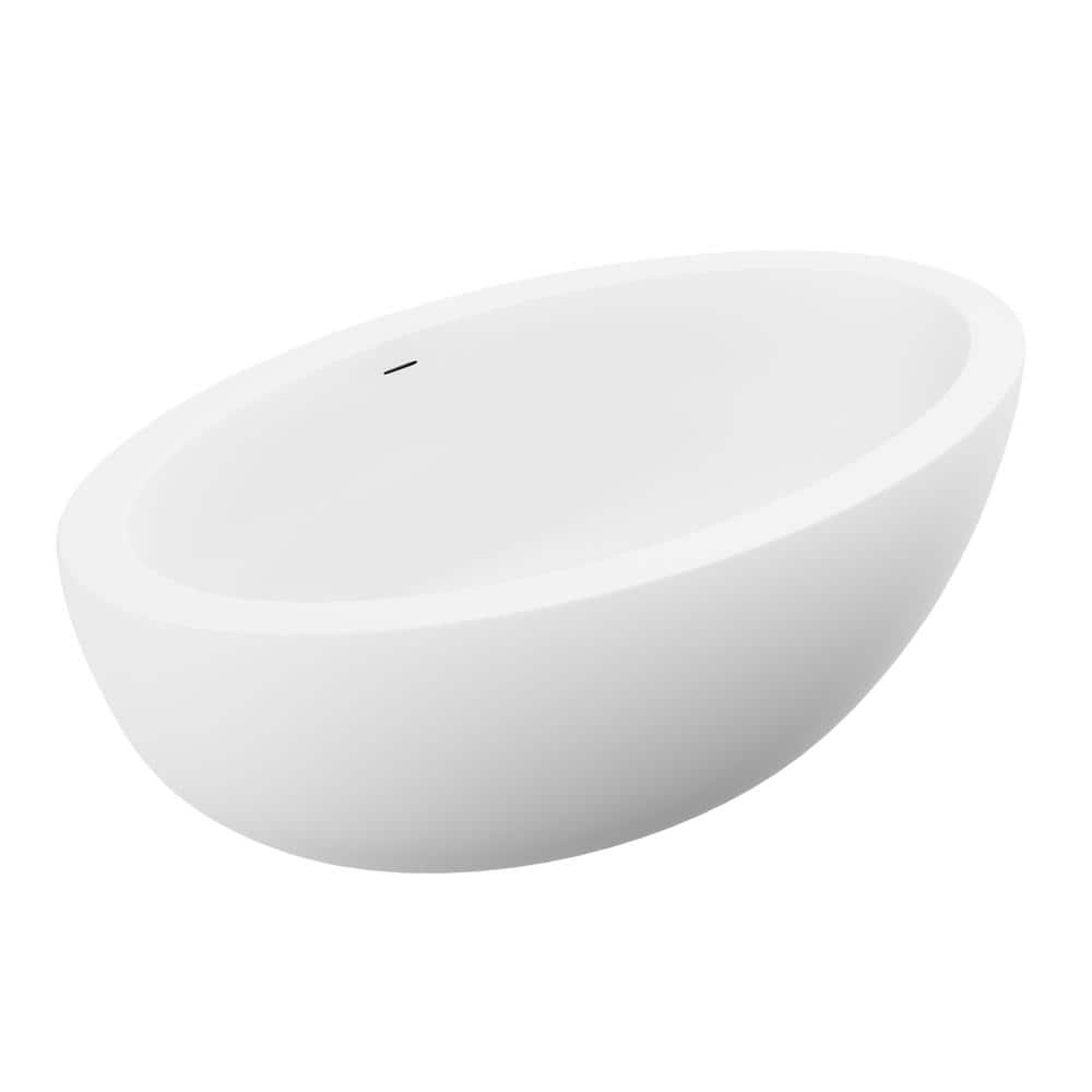 ANZZI Lusso Series 76 in. x 41 in. Flat Bottom Solid Surface Freestanding Soaking Bathtub with Center Drain in Matte White