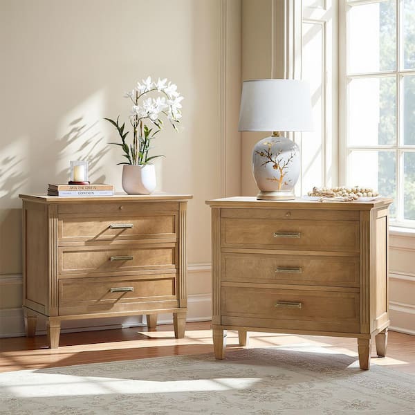 Leonardo 28.5 in. Natural Square Wood End Table with Built-in Power Outlets (Set of 2)