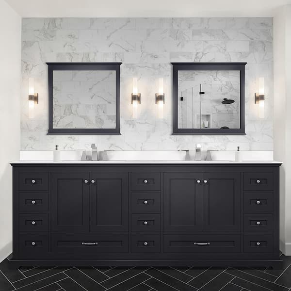 Lexora Dukes 84 in. W x 22 in. D Espresso Double Bath Vanity, Cultured Marble Top, and Faucet Set
