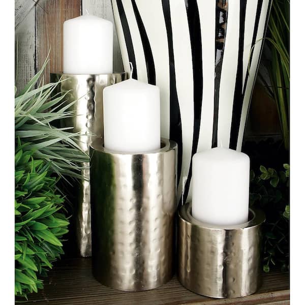Silver Metal Handmade Pillar Candle Holder (Set of 3)