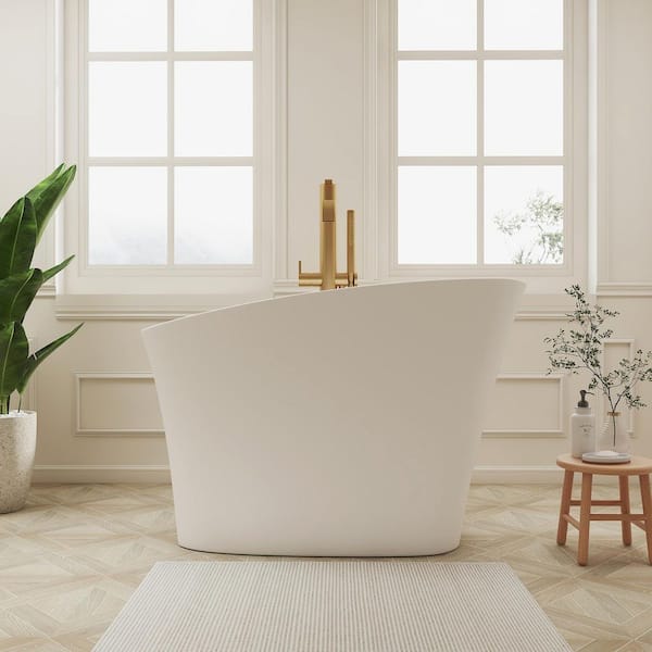 Verna 51 in. x 29 in. Stone Resin Solid Surface Freestanding Soaking Bathtub with Reversible Drain in White