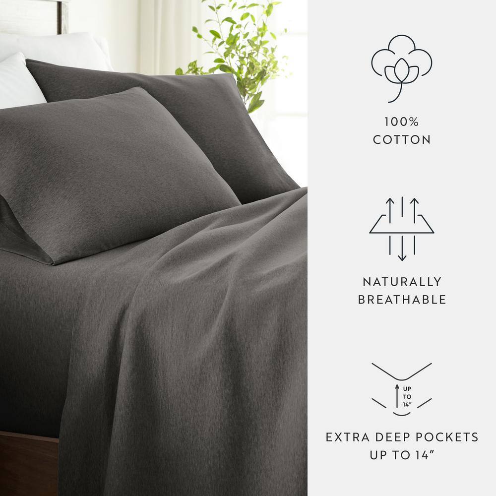 Gray Full Deep Pocket Cotton Jersey Sheet Set
