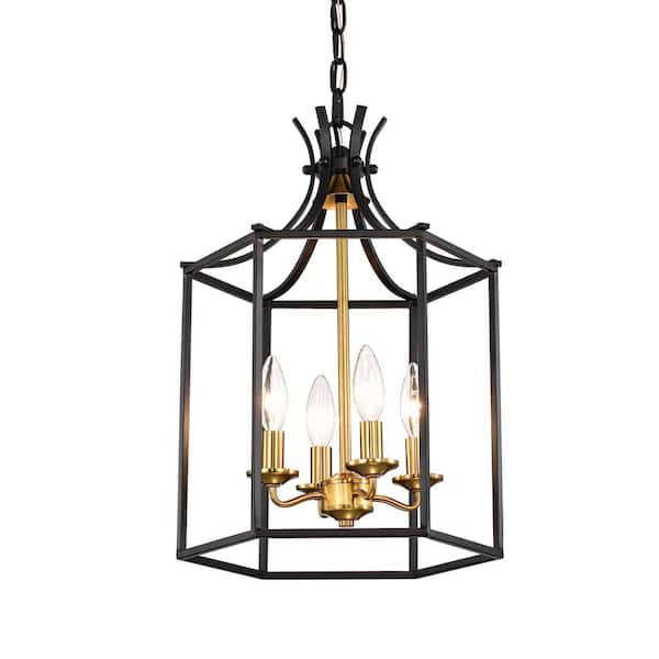 Edvivi Madison 4-Light Statement Black and Gold Tradtional Lantern ...